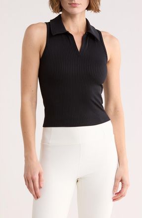 Zella Stretch Seamless Rib Polo in Black at Nordstrom Rack, Size X-Small