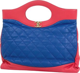 Chanel Blue Red Color Leather Shoulder Bag Tote Bag (Pre-Owned)