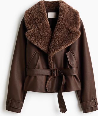 H&M Bikerjacke mit Teddyfleece-Kragen - Brown