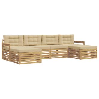 vidaXL Juegos De Sof&aacute;s Con Coj&iacute;n 6 Pcs Y Beige Madera De Acacia S&oacute;lida Vidaxl