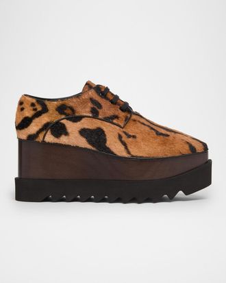 Stella McCartney Sneak-Elyse Ocelot Velvet Toothed-Sole Platform Sneakers