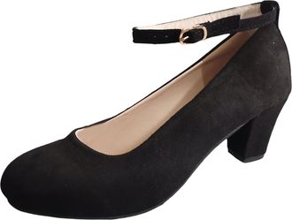 Generic 2026 Wedding Guest Ladies High Heel Round Head Suede Court Shoes Mary Jane Lightweight Breathable Formal Cocktail Peep Toe Heels Women Block Summer Ev