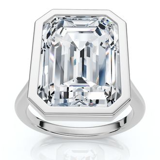 Pompeii3 Certified 10 Ct Emerald Cut Bezel Diamond Engagement Ring 14k or Pt Lab Grown
