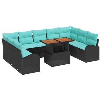 vidaXL Vidaxl Conjunto De Sof&aacute; De Jard&iacute;n 10 Uds. Negro Polirat&aacute;n