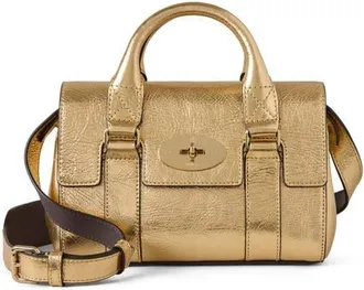Mulberry Mini Heritage Bayswater Metallic Leather Satchel in Somerset Gold at Nordstrom