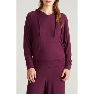 Universal Standard Travel Knit V-Neck Hoodie in Gamay Burgundy at Nordstrom, Size Xl