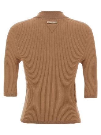 Prada Ribbed Cotton Knit Polo Shirt - Camel