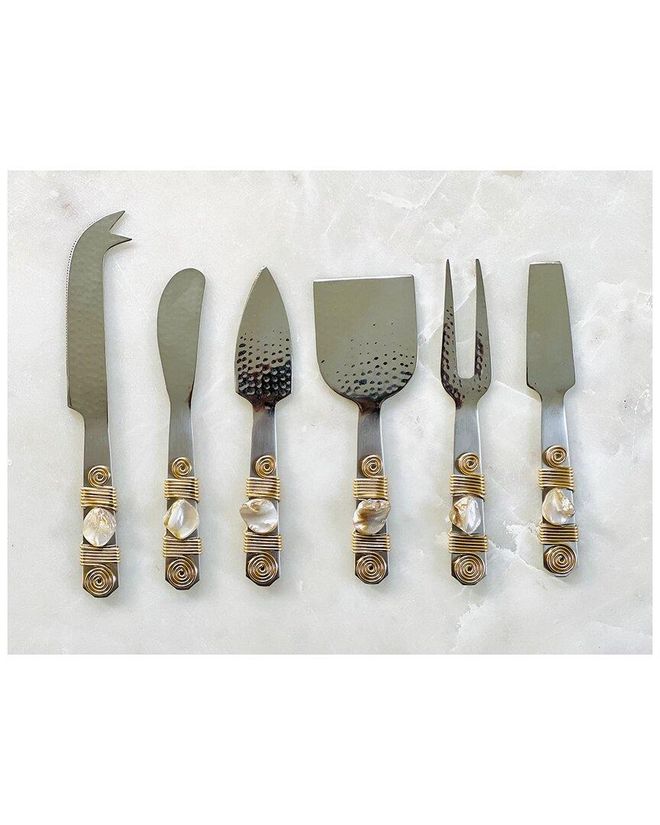 Mother Of Pearl And Steel Cheese Tools (Set Of 6)