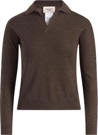 Max Mara Wkdcappa Wol en Kasjmier Poloshirt - Dames - V-hals truien - Bruin - XS - Wol - Truien & Vesten
