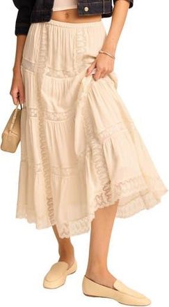 Reformation Maevie Lace Inset Tiered Skirt in Cream at Nordstrom Rack, Size 0