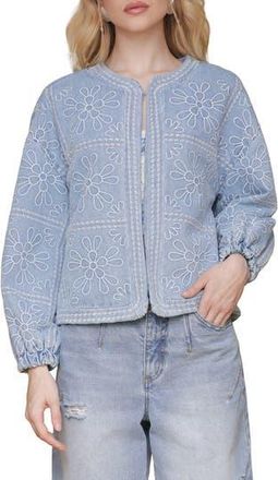 Avec Les Filles Floral Embroidered Crop Barn Jacket in Light Vintage Wash at Nordstrom Rack, Size X-Large