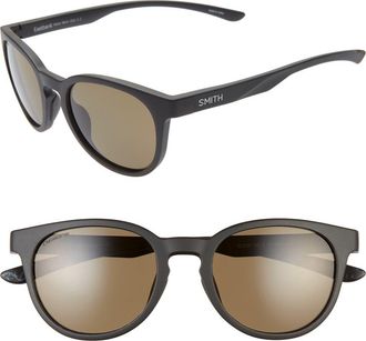 Smith Eastbank 52mm ChromaPop Polarized Round Sunglasses in Matte Black/Green at Nordstrom