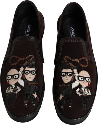 Dolce & Gabbana Mens Brown Suede Dg Family Slip On Flats Shoes Cotton