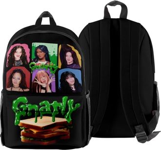 Generic 2025 KATSEYE Gnarly Single Inspired Merch Backpack Unisex Oxford Backpack with Front Zipper Pocket and Side Mesh Holders (Black)