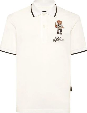 Philipp Plein Mens Teddy Bear-graphic Polo Shirt - Light Grey Cotton - Size X-Large