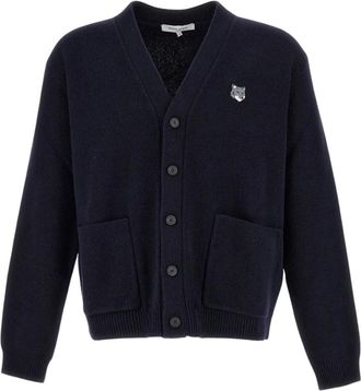 Maison Kitsun&eacute; Truien & Vesten, Heren, Blauw, M, Wol, Fox Head Milano Cardigan