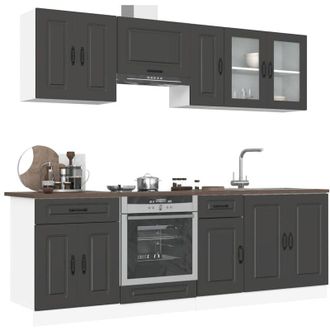 vidaXL Vidaxl - Mueble De Cocina Kalmar Negra 8 Piezas Madera Contrachapada