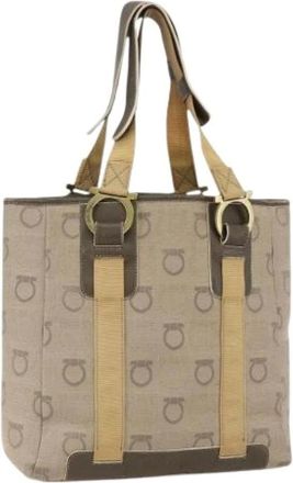 Ferragamo Pre-owned Tote Bags, female, Beige, Size: ONE SIZE Pre-owned Canvas Tote Bag