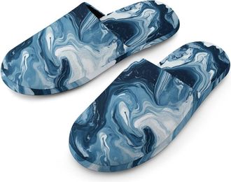 Generic Swirling Marble Pattern Warm Mens Slippers Slip On Soft Fleece House Shoes Winter Indoor Outdoor