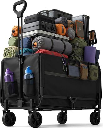 Relaxdays Relaxdays Carrello Pieghevole, 150 Kg, Manico Telescopico, Portellone, Telo Antipioggia, Per Spesa