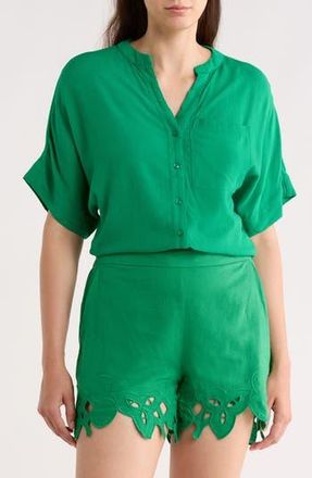 T Tahari Split Neck Shirt in Jungle Palm at Nordstrom Rack, Size X-Small