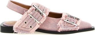 Ganni Feminine Gesp Franje Denim Slingback - Dames - Ballerinas - Roze - 38 EU - Denim - Schoenen