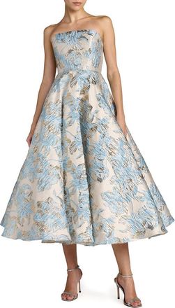 Mac Duggal Strapless Brocade A-line Midi Dress With Pockets in Powder Blue at Nordstrom, Size 16