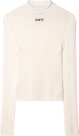 Off-white OFF-logo open-knit top - women - Polyester/Viscose - 38 - Neutrals