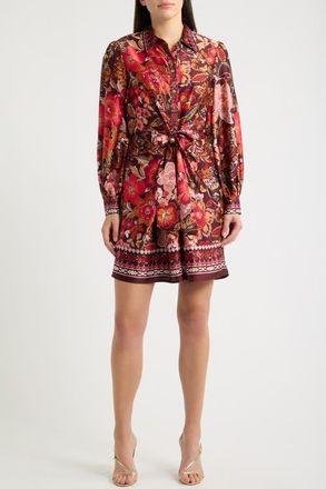 CeCe by Cynthia Steffe Tie Waist Long Sleeve Shirtdress in Deep Mahogany at Nordstrom, Size Xx-Small