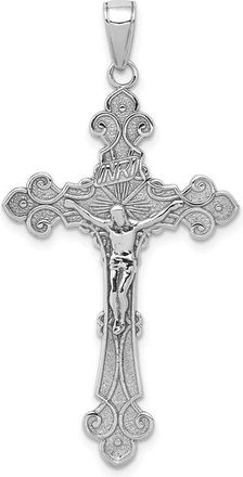 Diamond2Deal 14K White Gold Polished Textured INRI Crucifix Fleur de Lis Pendant