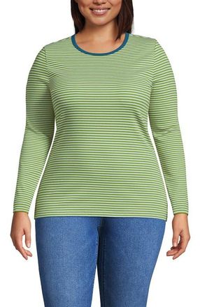 Lands End Plus Size Long Sleeve Micro Rib T-Shirt in Ice Blue/pear Tiny Stripe at Nordstrom, Size 3 X