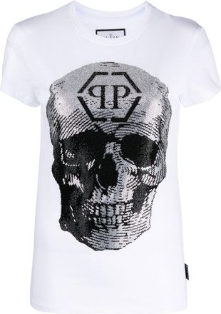 Philipp Plein Skull print T-shirt - women - Cotton/Glass Fiber - S - White