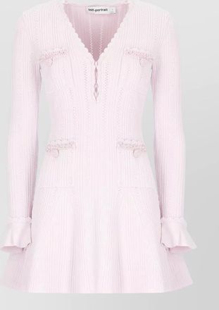 Self Portrait ribbed v-neck long-sleeve mini dress