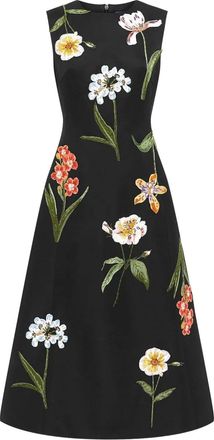 LEO LIN floral embroidered midi dress - Nero