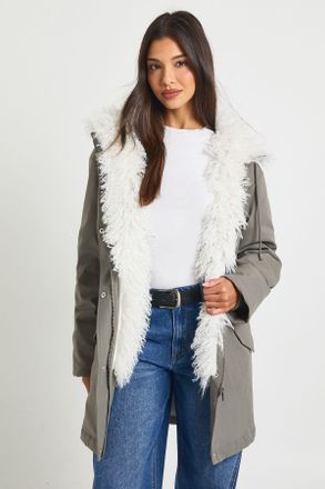 Boohoo Womens Fur Lined Parka - Green - Size 12 UK