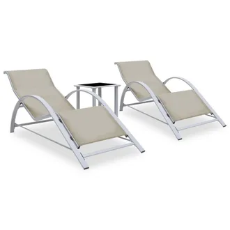 vidaXL Vidaxl - Tumbonas Con Mesita 2 Unidades Aluminio Color Crema