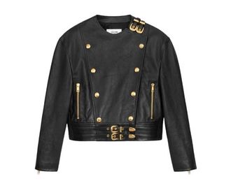 Celine Black Leather Buckle Detail Jacket Size S