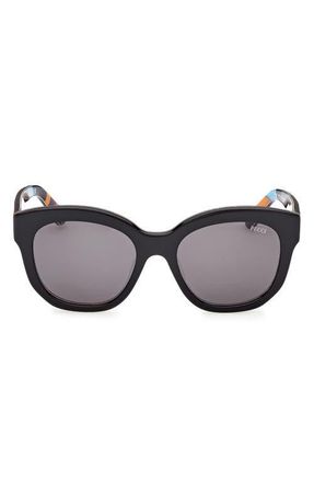 Emilio Pucci 53mm Geometric Sunglasses in Black /Iride Pattern /Smoke at Nordstrom