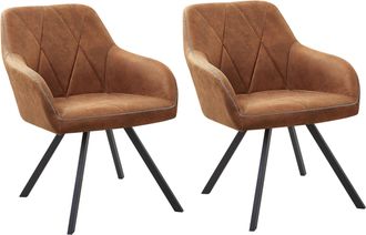 Beliani Conjunto De 2 Sillas De Comedor De Tela Marr&oacute;n Con Reposabrazos Respaldo Acolchado Patas Met&aacute;licas Negras Retro Monee