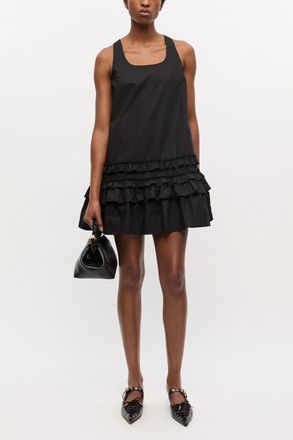 Ganni Black Cotton Poplin Mini Dress - Size 32 Organic