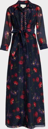Sachin & Babi Addison Floral-Print Chiffon Shirt Gown