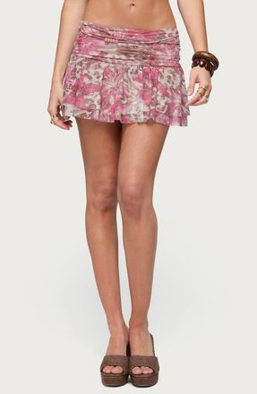 Edikted Tessa Floral Ruffle Miniskirt in Mix at Nordstrom, Size X-Small
