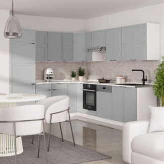 Vicco Cucina angolare completa Fame-Line, Blu-grigio chiaro/bianco, 227 x 60 cm senza piano di lavoro, Vicco