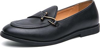 Generic Mens Leather Slip On Loafers Classic Casual Dress Penny Loafers Vintage Formal Business Wedding Smoking Shoes (Black,11.5)
