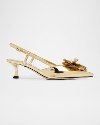 Jimmy Choo London Mimmi Metallic Leather Kitten-Heel Slingback Pumps