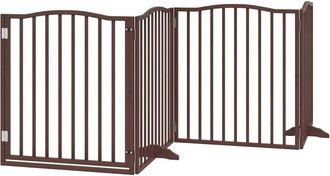 vidaXL Dog Gate with Door Foldable 4 Panels Brown Oak 320 cm Poplar Wood vidaXL