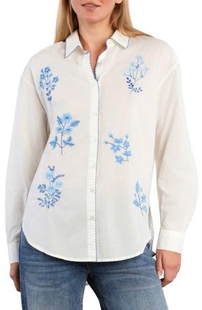 BILLY T Poetic Floral Embroidered Button-Up Shirt in Bright White at Nordstrom, Size X-Small