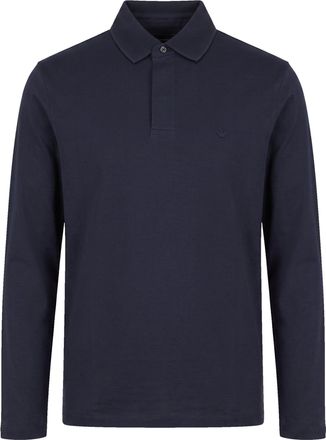 Emporio Armani Navy Blue Lyocell Cotton-Blend Textured Knit Polo Shirt