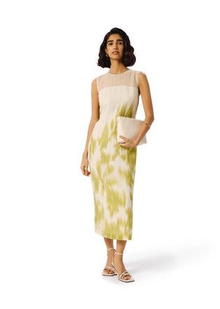 Whistles Sleeveless Round Neck Midi Dress in Green/multi at Nordstrom, Size 10
