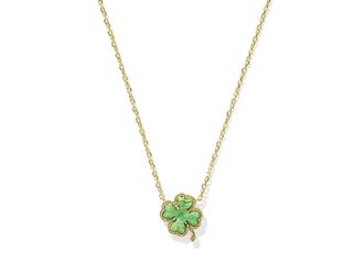 Kendra Scott Clover Short Pendant Womens Necklace Womens Necklace Gold Lime Green Magnesite, Brass